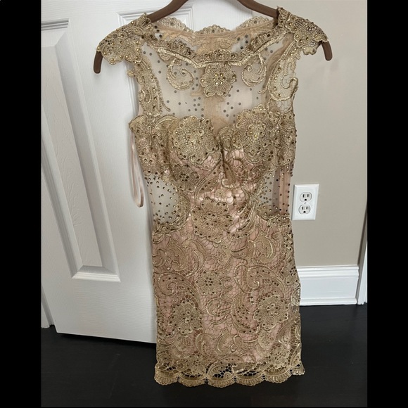 Gold, Lace , sparkle Dave and Johnny,  size 0 special occasion dress ! - Picture 3 of 4